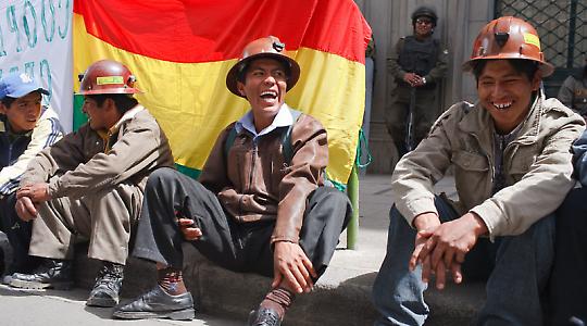 Protestierende Bergarbeiter in La Paz, Bolivien